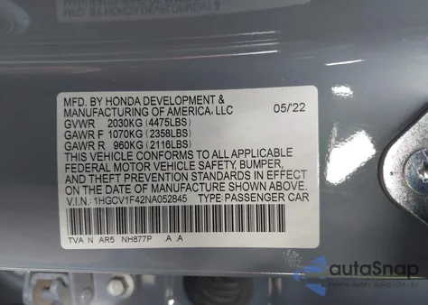 2022 Honda Accord Sport Se from USA, damaged, VIN 1HGCV1F42NA052845